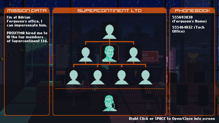 Screenshot from Supercontinent Ltd, cyberpunk adventure game